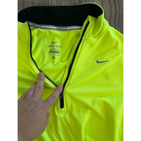 Bright yellow neon Nike Pro Dri Fit long sleeve athletic top size small 3/4 zip - Picture 3 of 6